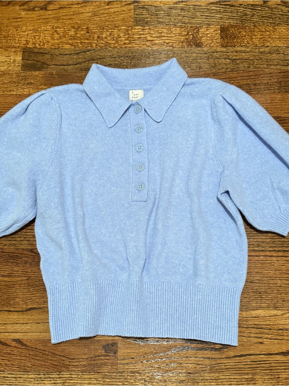 A New Day Periwinkle Blue Polo-Knit Puff Sleeve Sweater